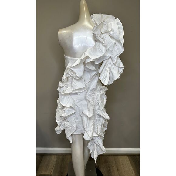NWT AKNVAS Jagger Cutout Ruffle One-Shoulder Mini Dress White Size 6 $995 - Picture 8 of 12